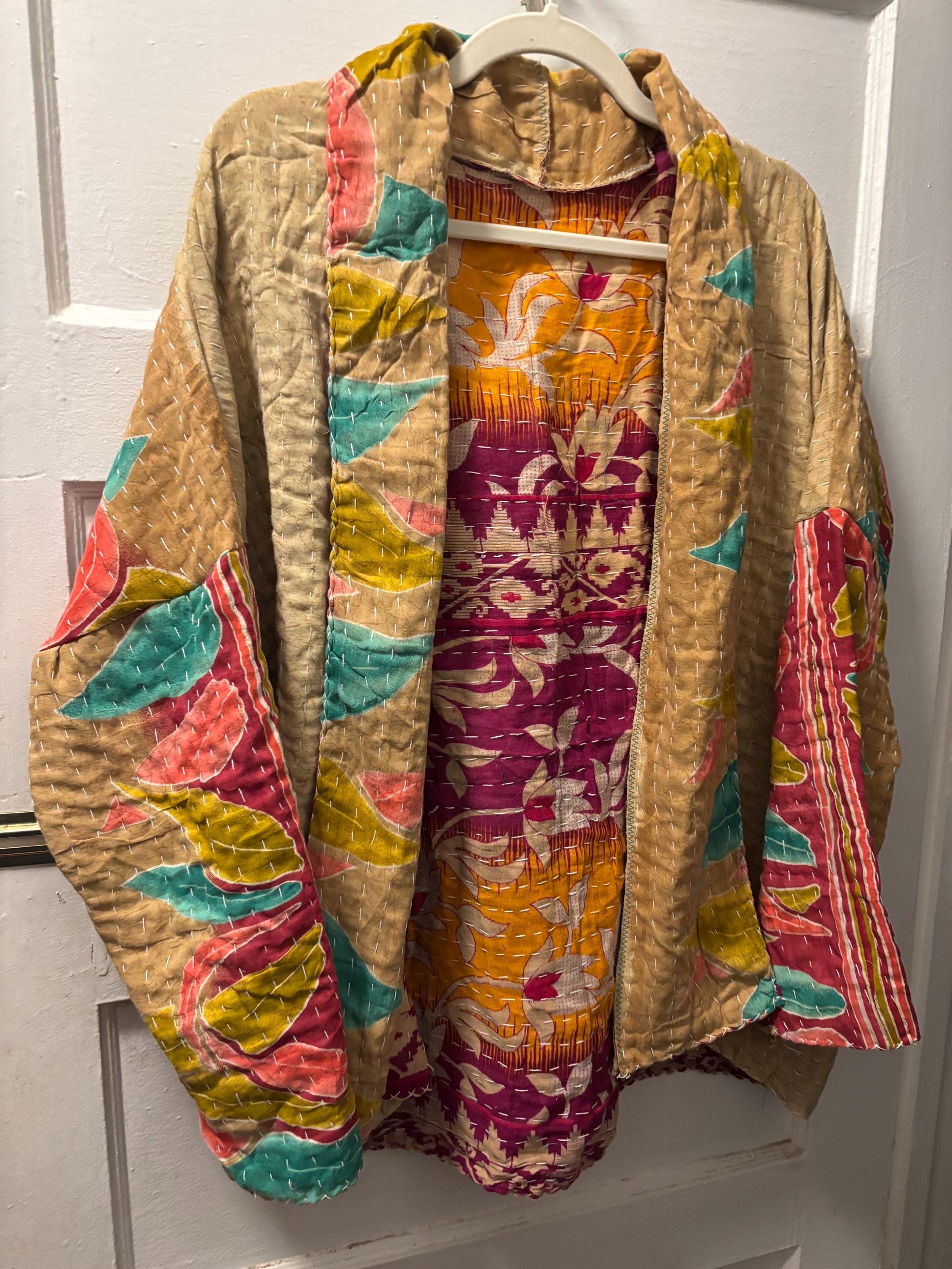Handmade Patchwork Kantha Style Jacket - Oversized Medium/Large (Mustard) TINLEY