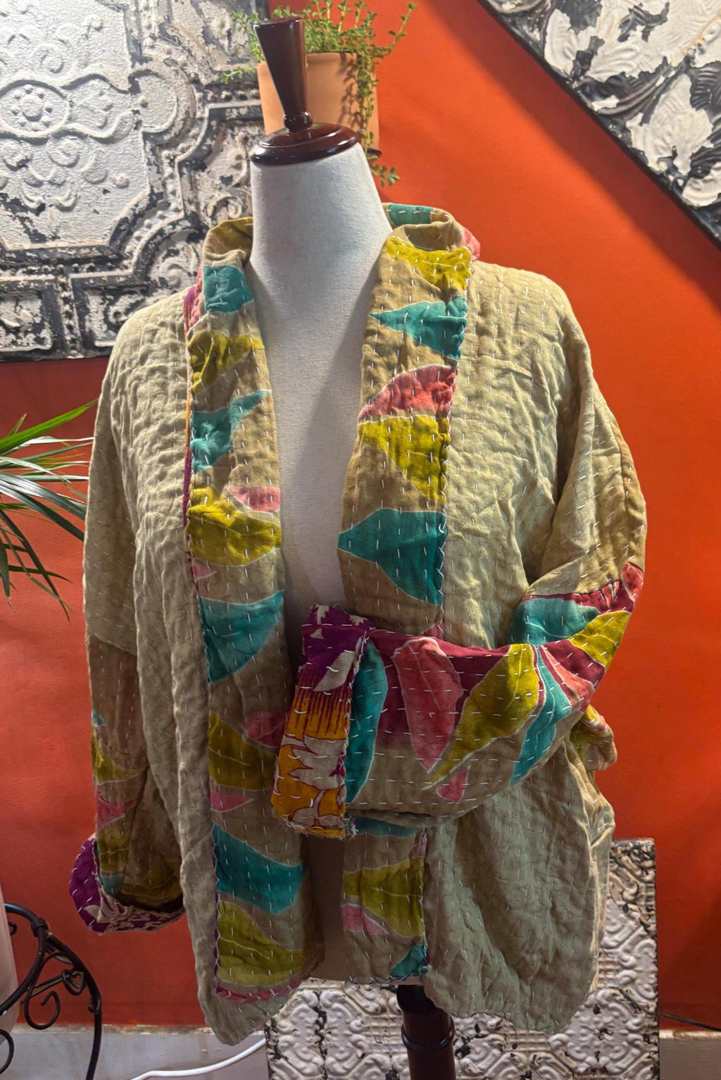 Handmade Patchwork Kantha Style Jacket - Oversized Medium/Large (Mustard) TINLEY