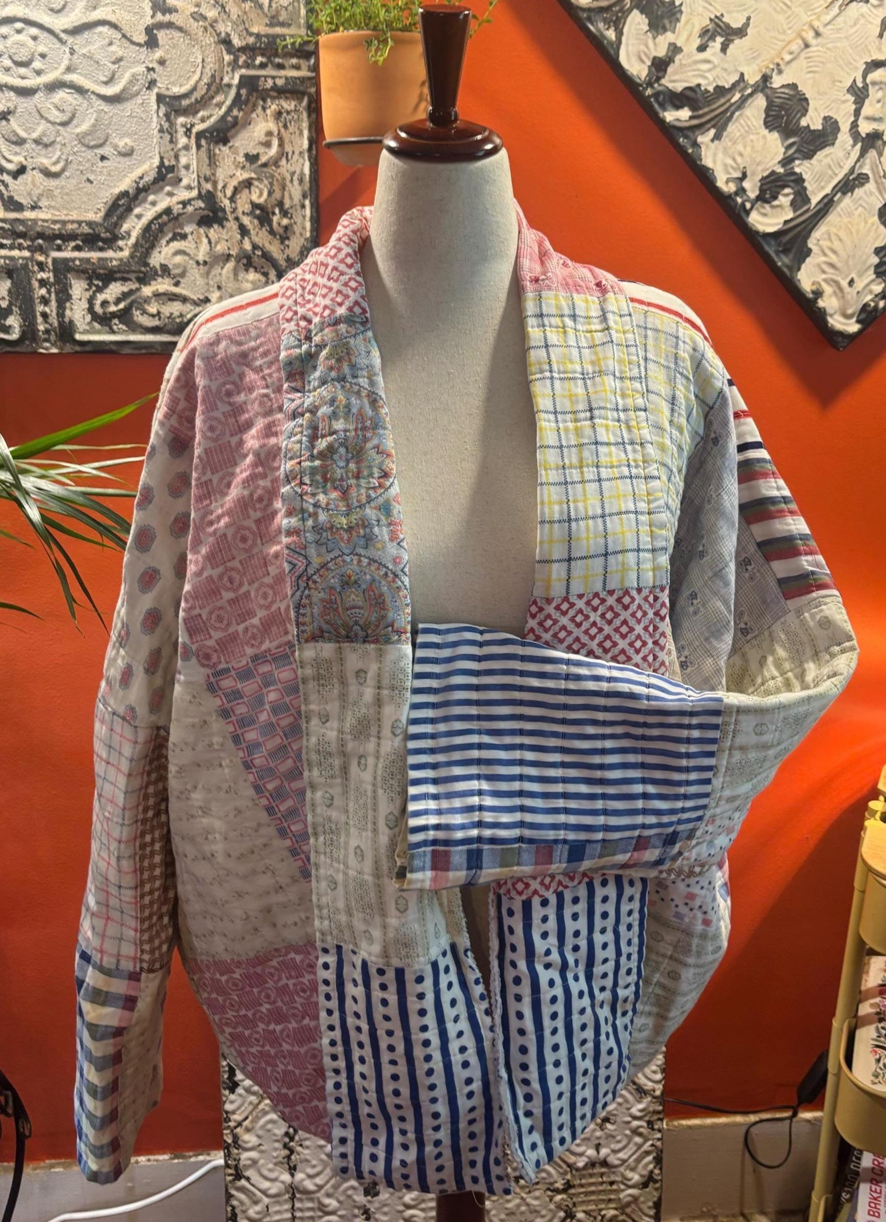 Handmade Patchwork Jacket from Antique Quilt: Frankie Coat – Muted Tones, Heirloom Feel