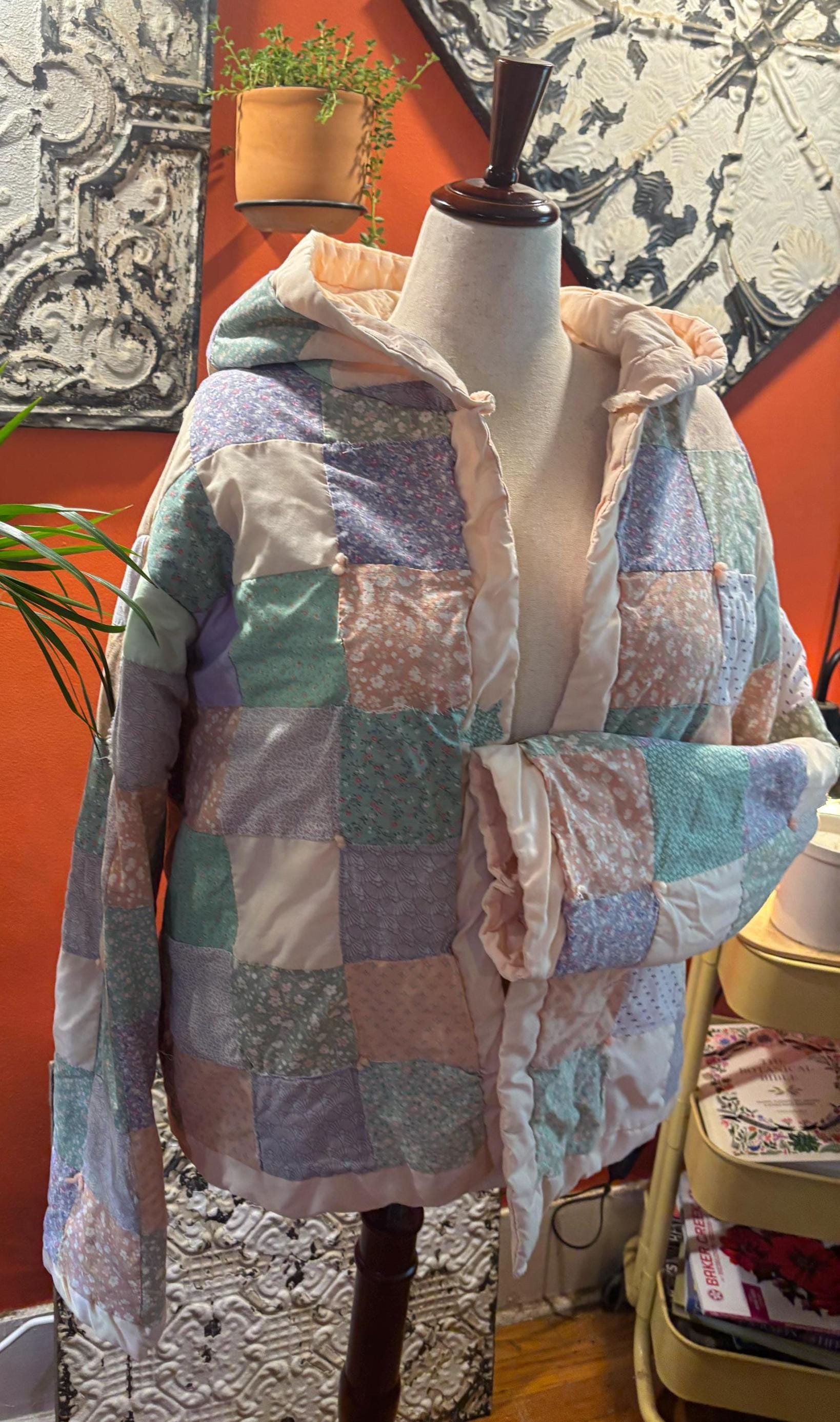 Handmade Patchwork Quilt Jacket: One-of-a-Kind Marigold Floral Coat