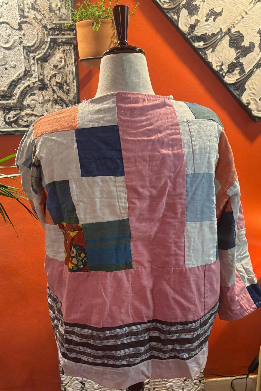 Vintage Quilt Jacket Stella: Patchwork Coat with Hood, Muted Pastels, Eclectic Style