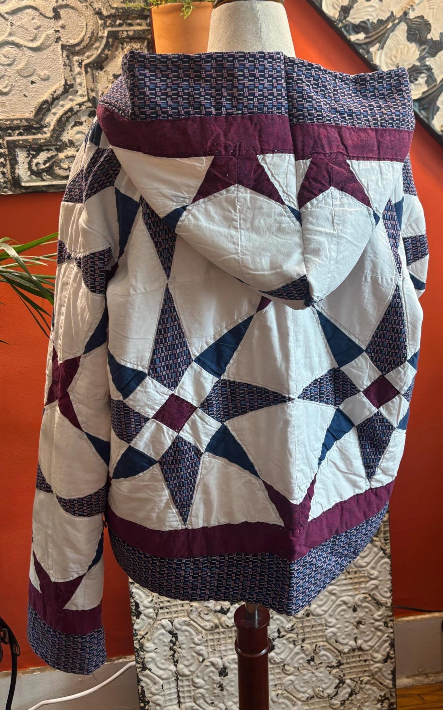 Handmade Vintage Quilt Jacket with Hood: Juniper