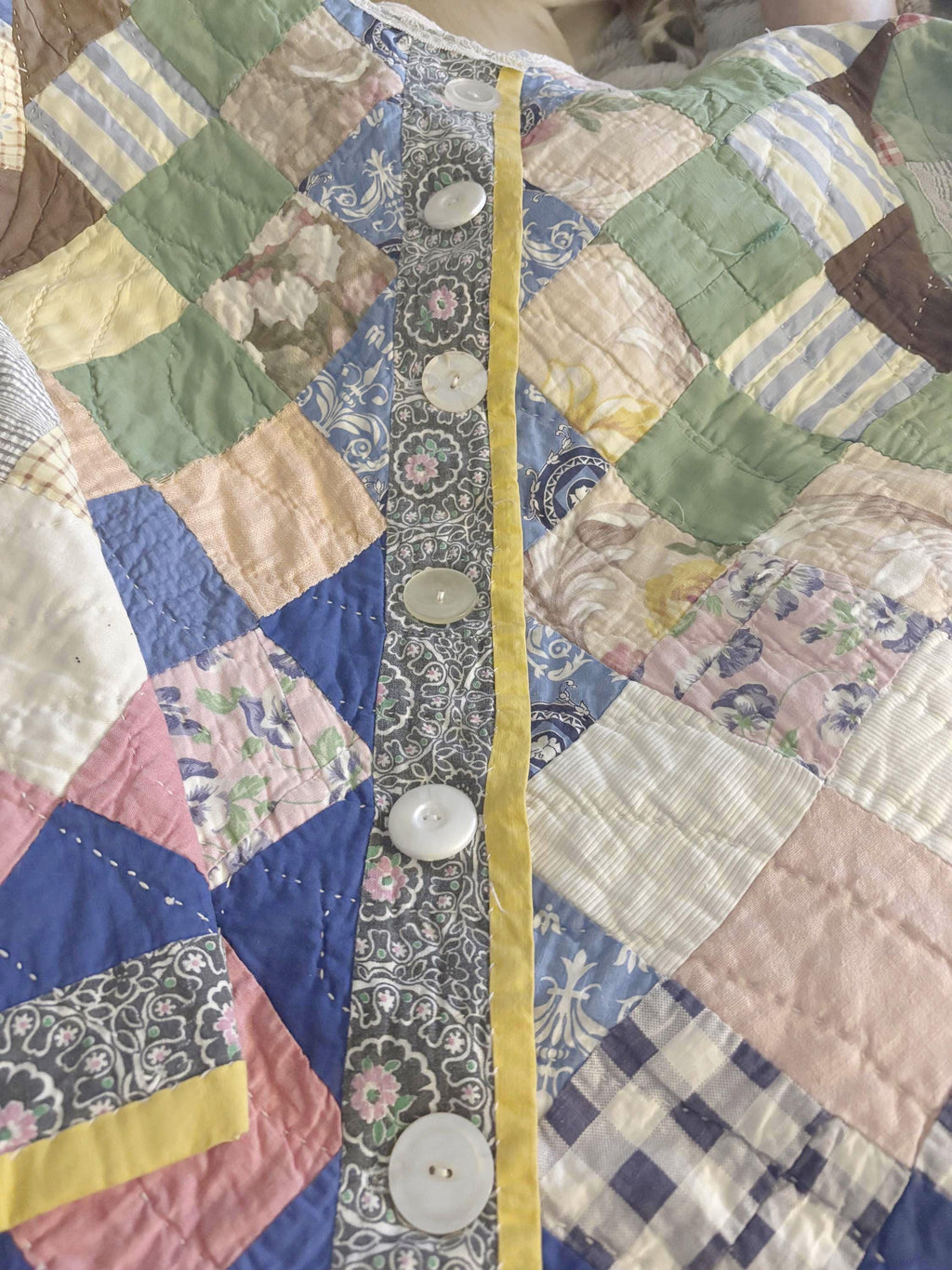 Vintage Quilt Jacket: Patchwork Floral, Stripe, Geometric Design, Repurposed Art Coat