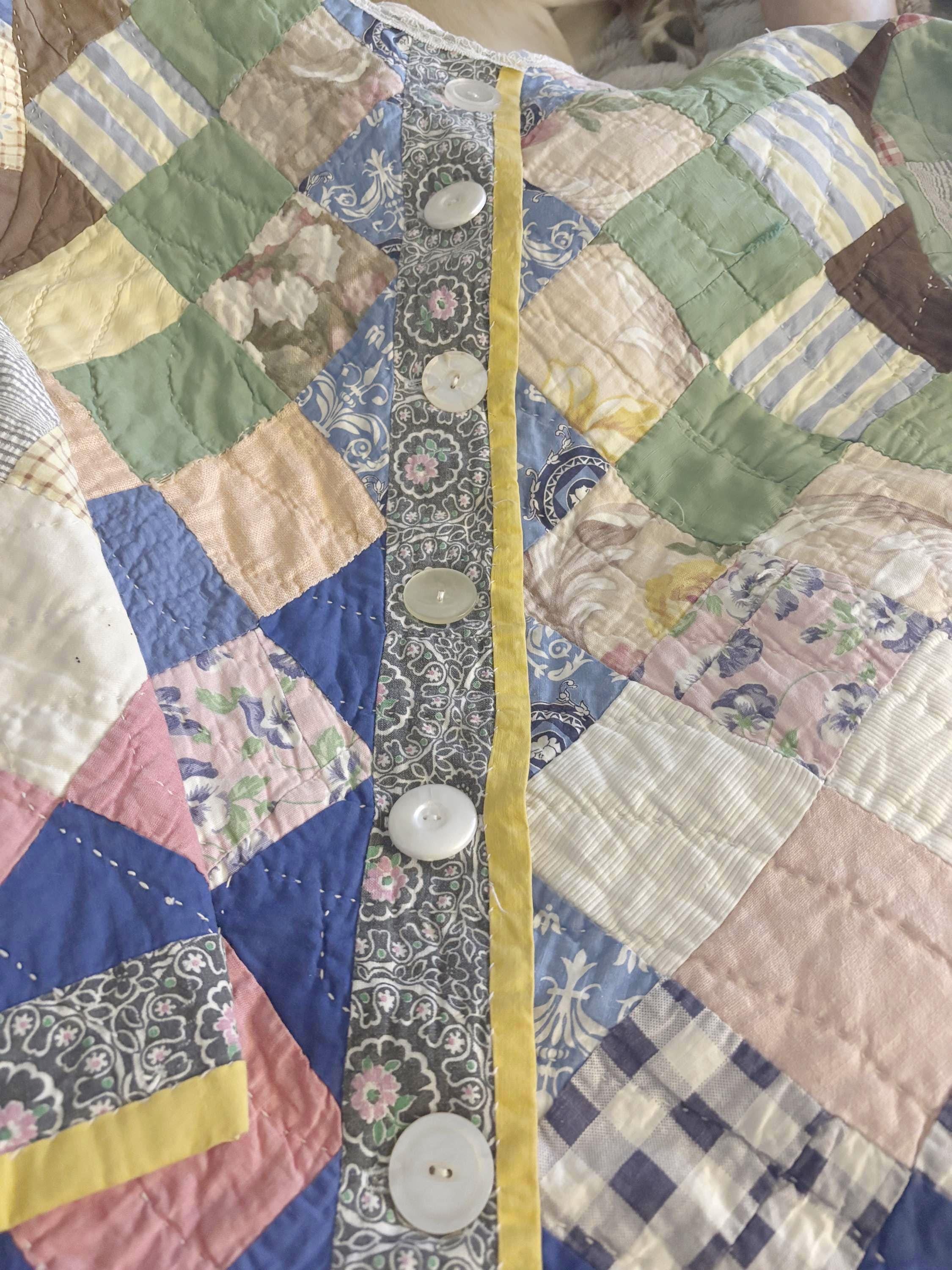 Vintage Quilt Jacket: Patchwork Floral, Stripe, Geometric Design, Repurposed Art Coat