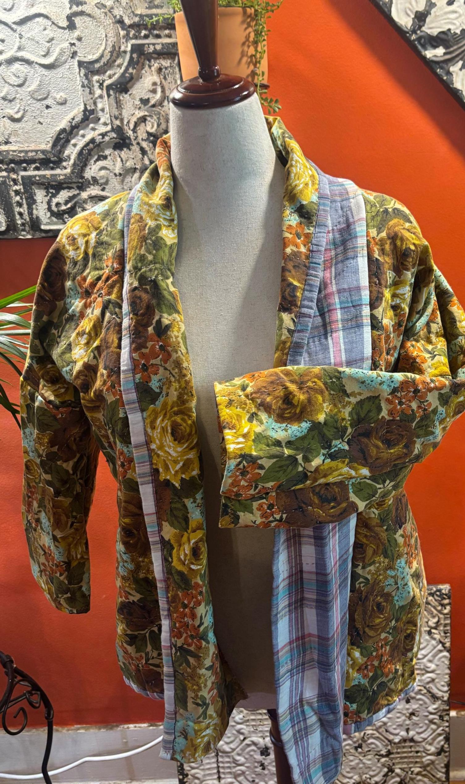 1970s Vintage Quilt Jacket: Handmade Patchwork Kim Coat