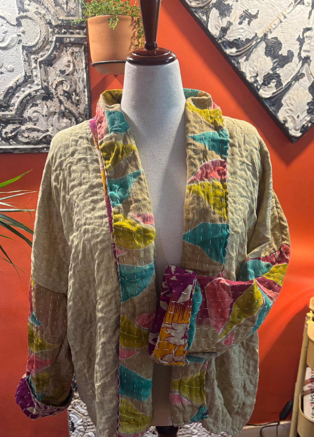 Handmade Patchwork Kantha Style Jacket - Oversized Medium/Large (Mustard) TINLEY