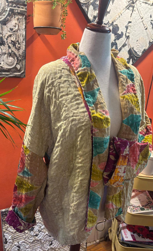 Handmade Patchwork Kantha Style Jacket - Oversized Medium/Large (Mustard) TINLEY