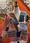 Vintage Quilt Jacket Stella: Patchwork Coat with Hood, Muted Pastels, Eclectic Style