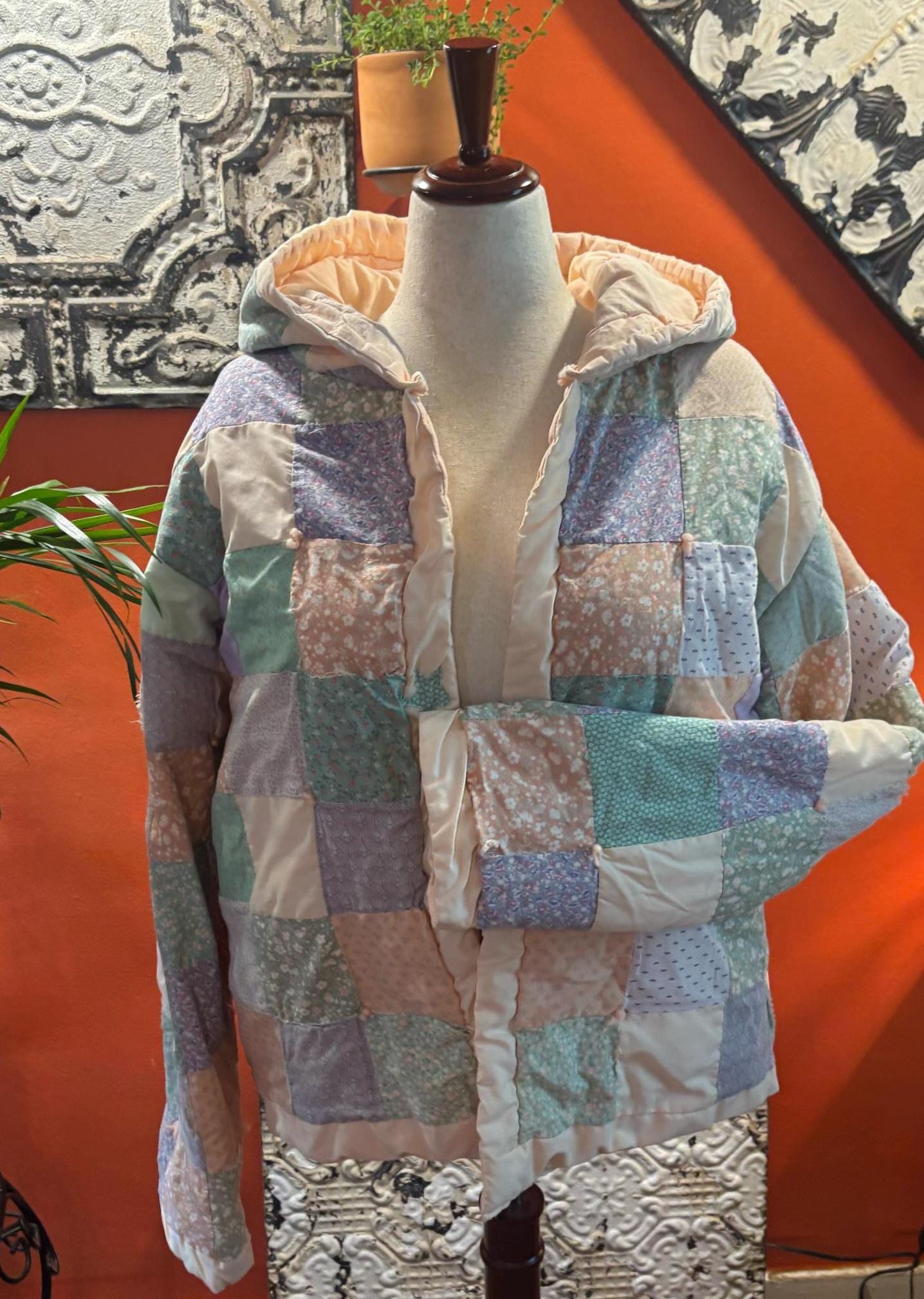 Handmade Patchwork Quilt Jacket: One-of-a-Kind Marigold Floral Coat