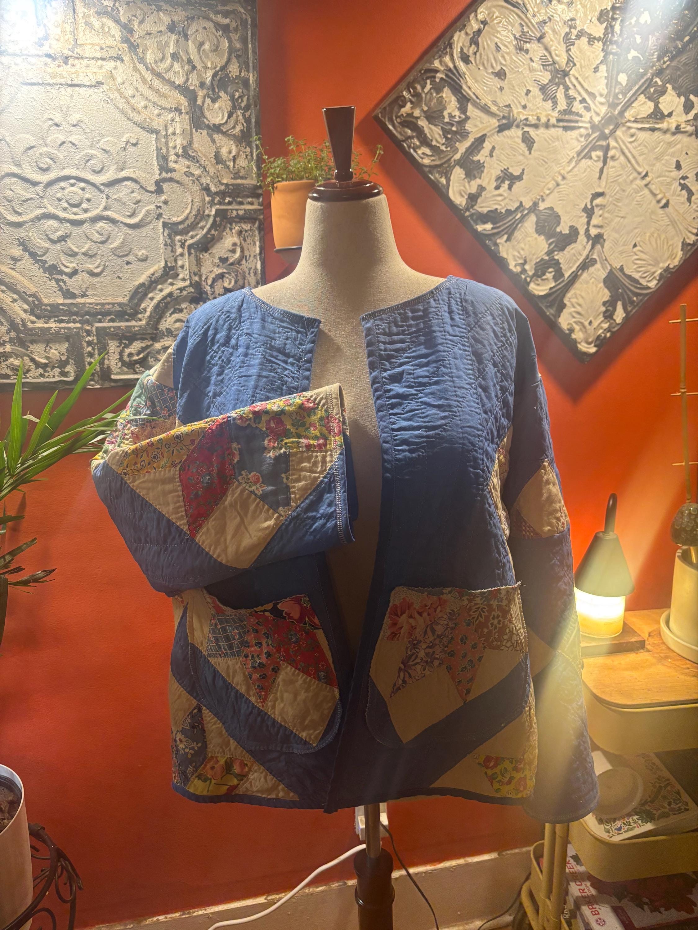 Antique Feed Sack Quilt Coat: Vintage Patchwork Americana Jacket Celestine