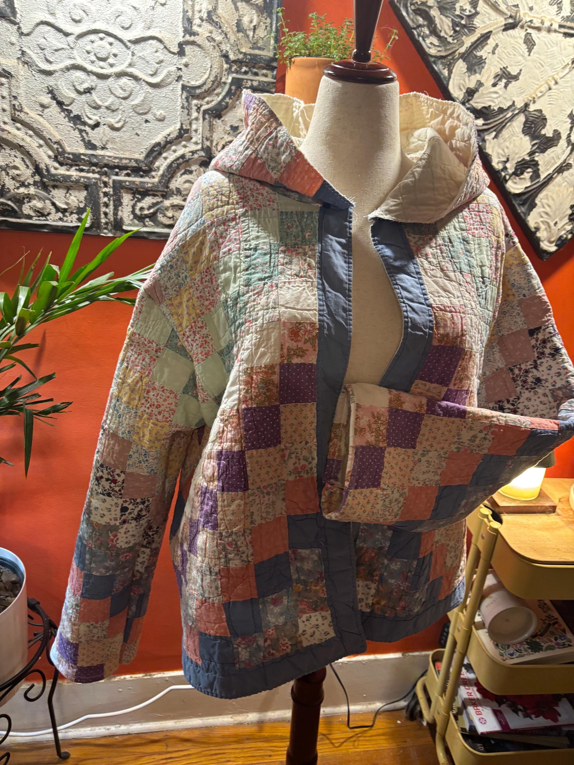 Hazel Vintage Patchwork Quilt Jacket: Reimagined Floral Cotton Hooded Coat