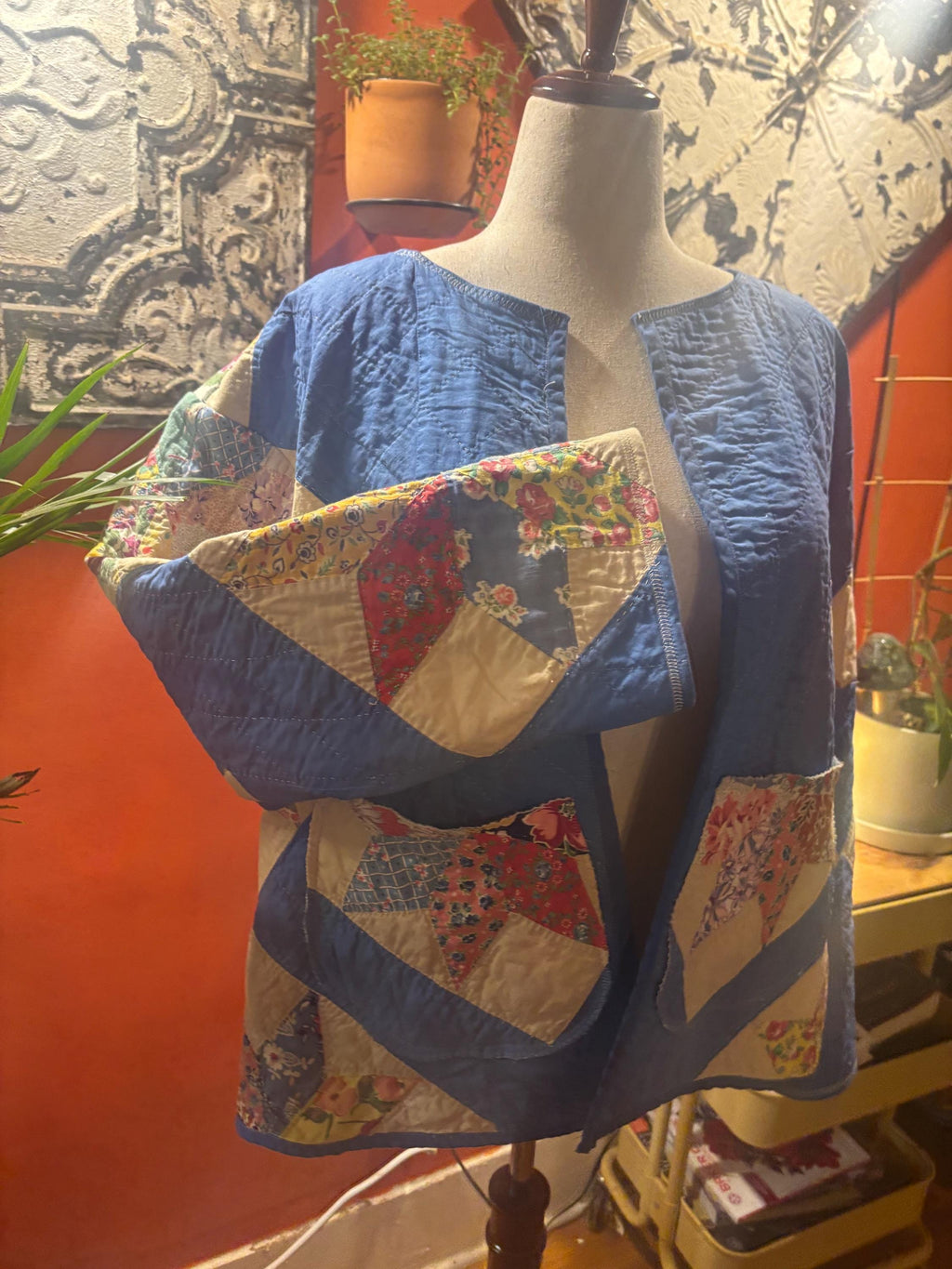 Antique Feed Sack Quilt Coat: Vintage Patchwork Americana Jacket Celestine