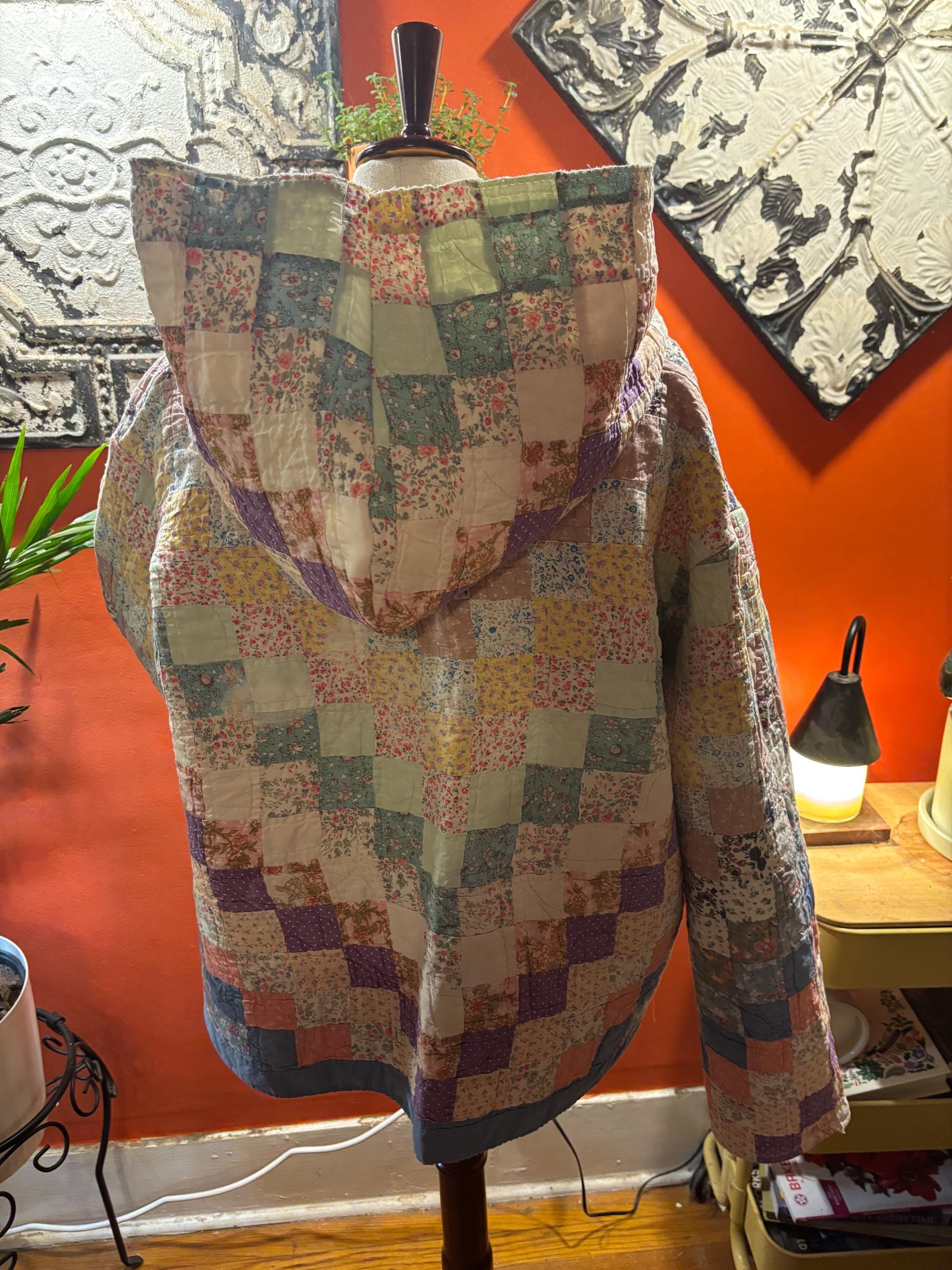 Hazel Vintage Patchwork Quilt Jacket: Reimagined Floral Cotton Hooded Coat
