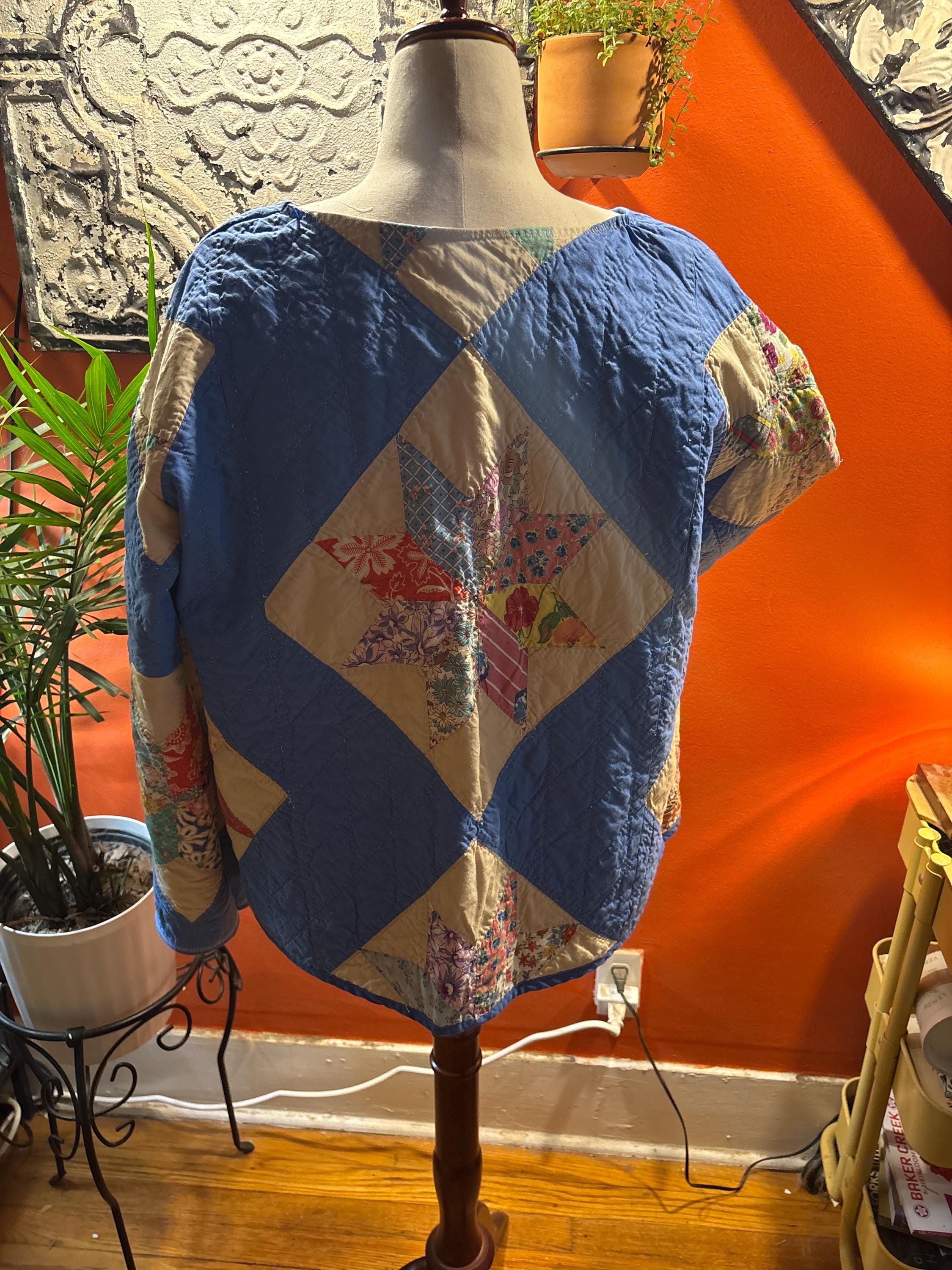 Antique Feed Sack Quilt Coat: Vintage Patchwork Americana Jacket Celestine