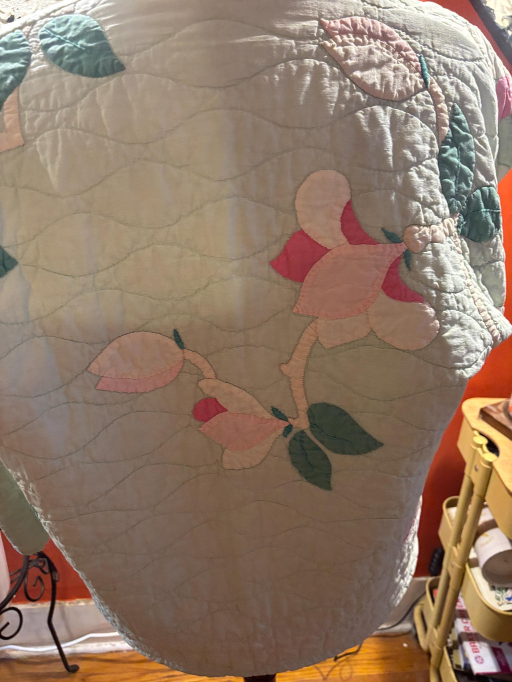 Vintage Quilt Coat – Iris Floral Appliqué, One of a Kind Kimono Jacket