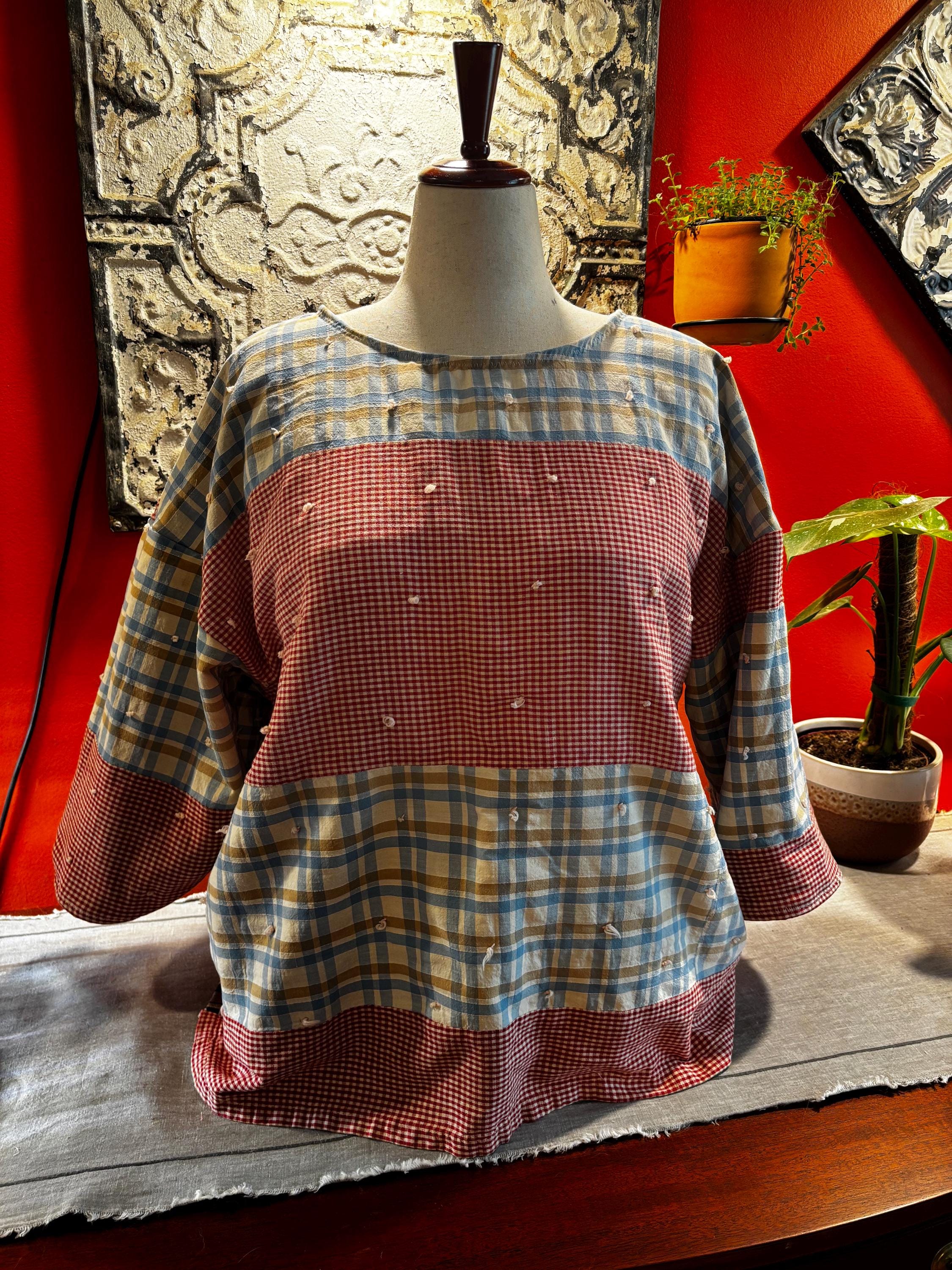 Handmade vintage textile pullover- “Agnes” One of a Kind. Made from a 1950s tied comforter/quilt
