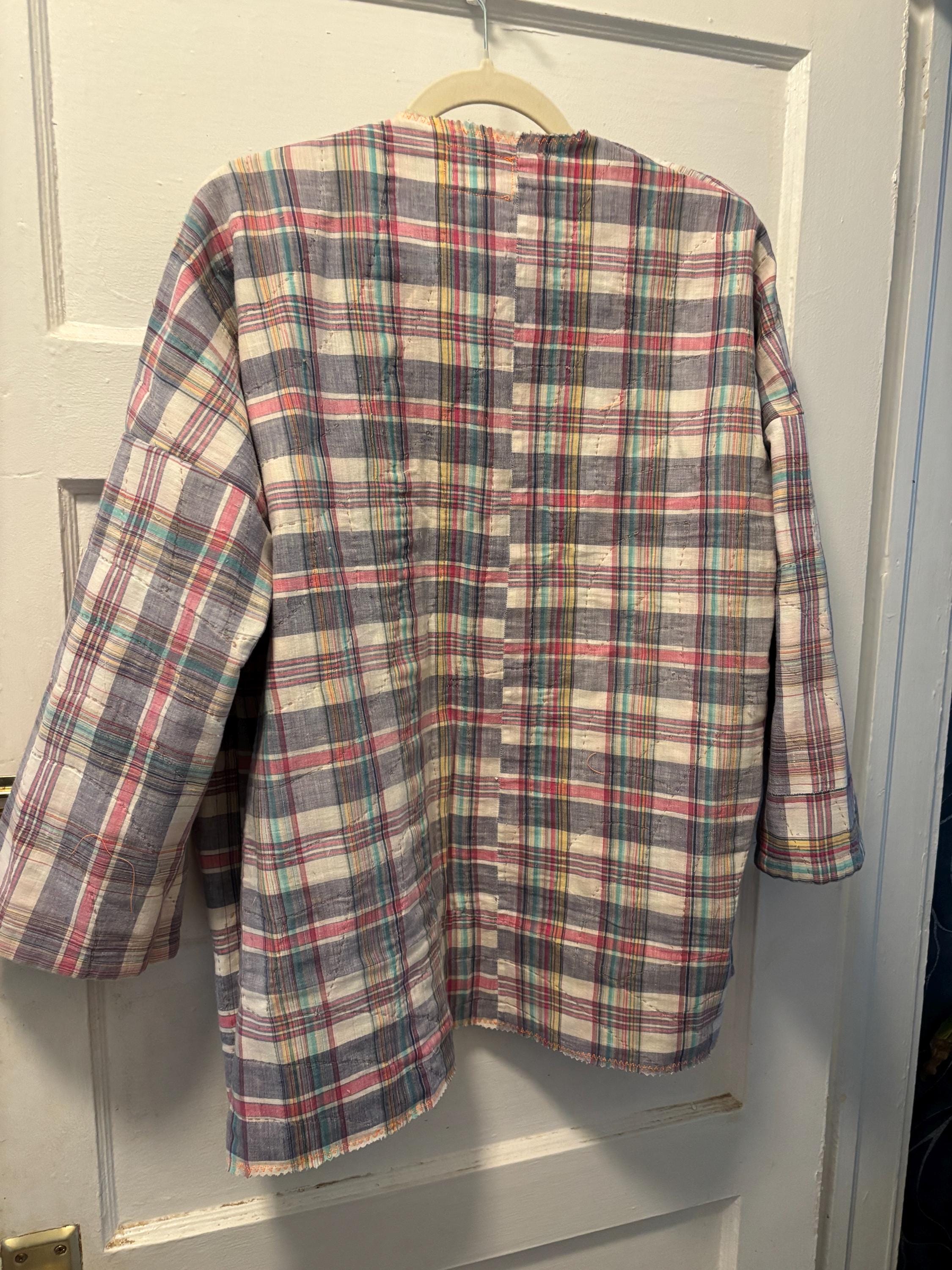 1970s Vintage Quilt Jacket: Handmade Patchwork Coat with Floral Lining Kimberly