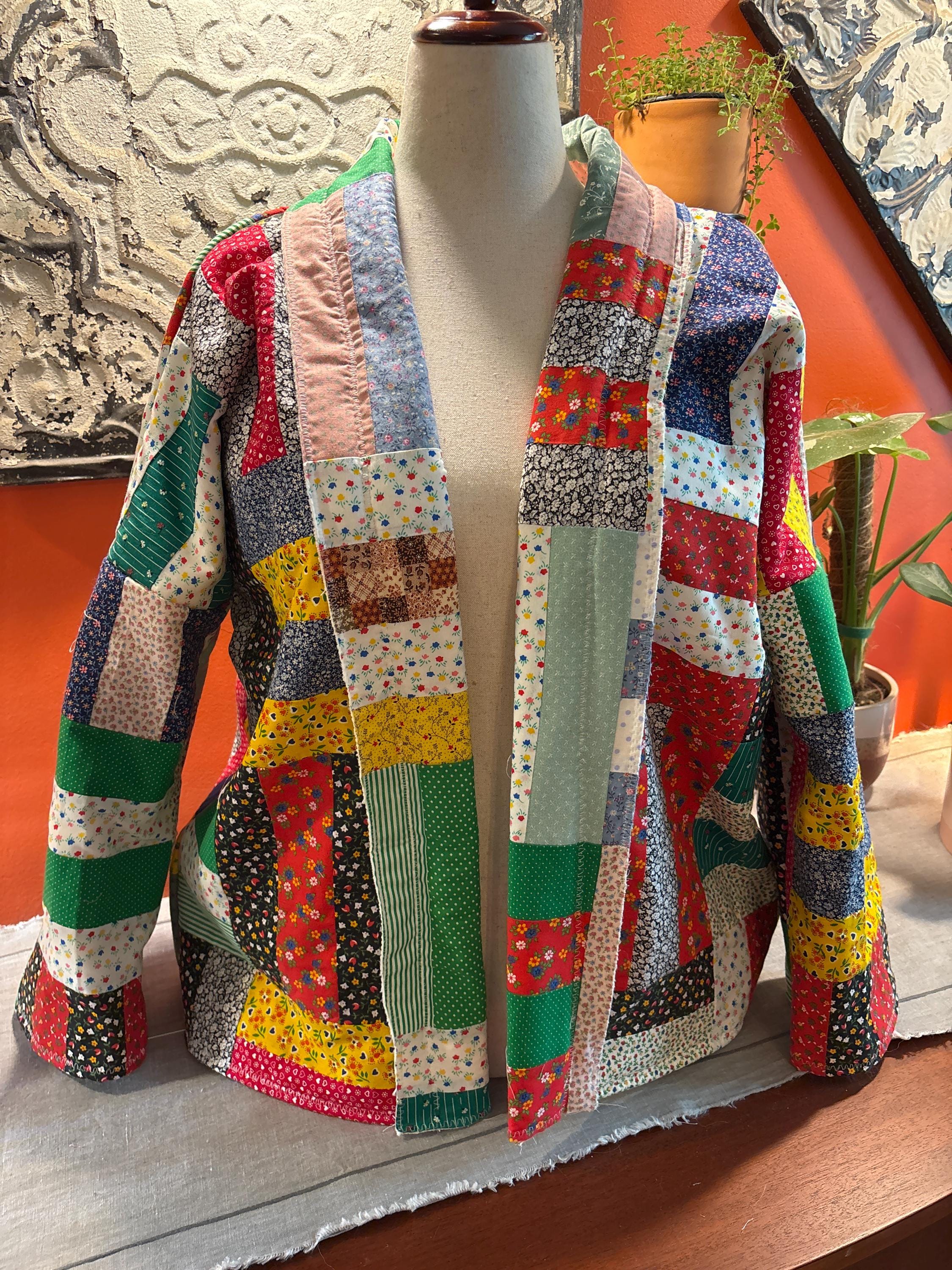 Handmade Patchwork Quilt Coat – Modern Kimono Jacket, One of a Kind