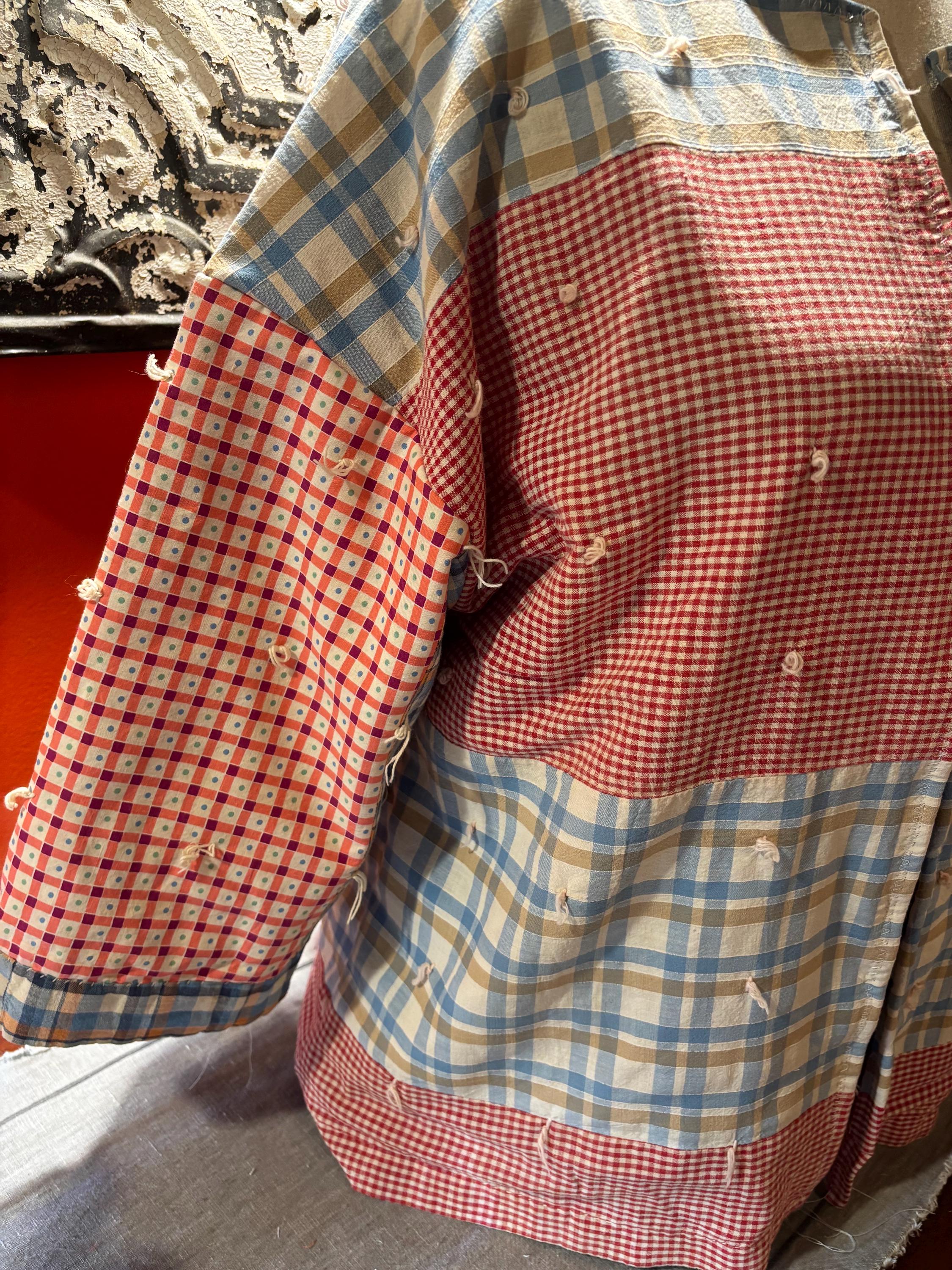 Vintage Patchwork Quilt Jacket: Handmade Checks Gingham, One of a Kind