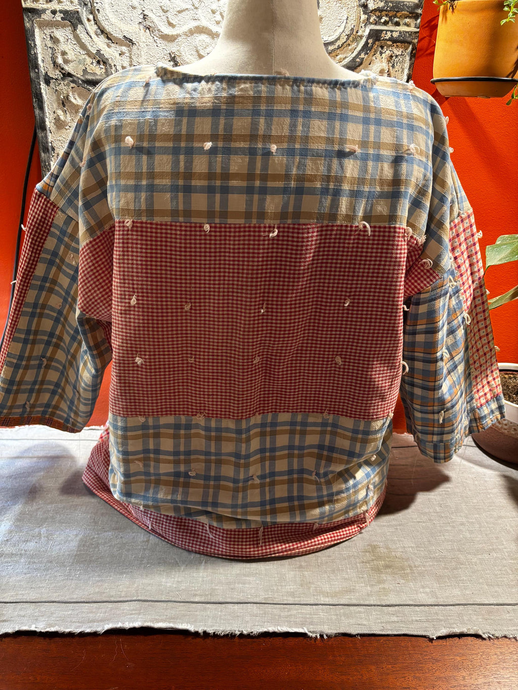 Vintage Patchwork Quilt Jacket: Handmade Checks Gingham, One of a Kind
