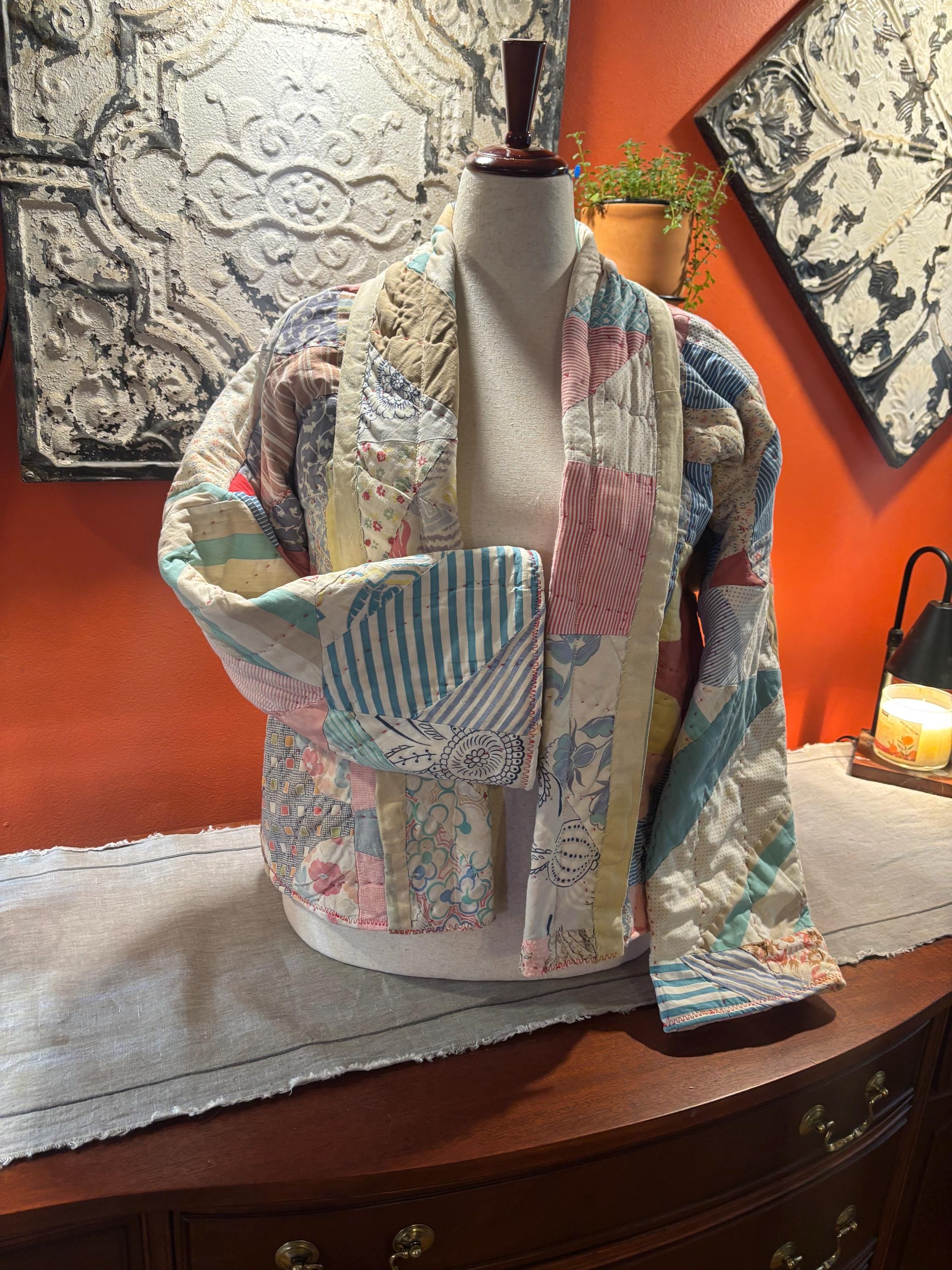 Handcrafted Vintage Patchwork Quilt Coat: Reimagined Wearable Art Jacket Pippa