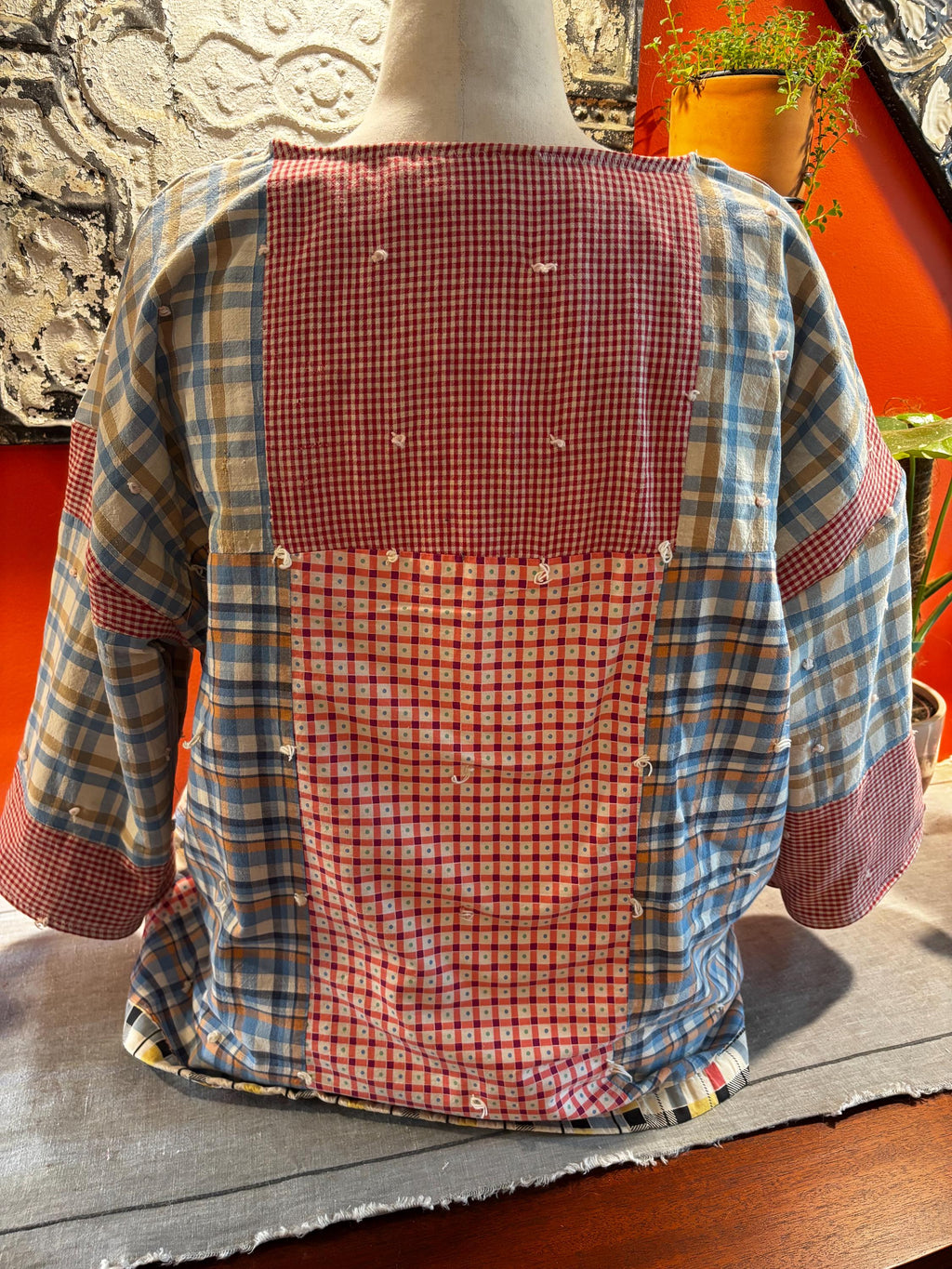 Handmade vintage textile pullover- “Agnes” One of a Kind. Made from a 1950s tied comforter/quilt