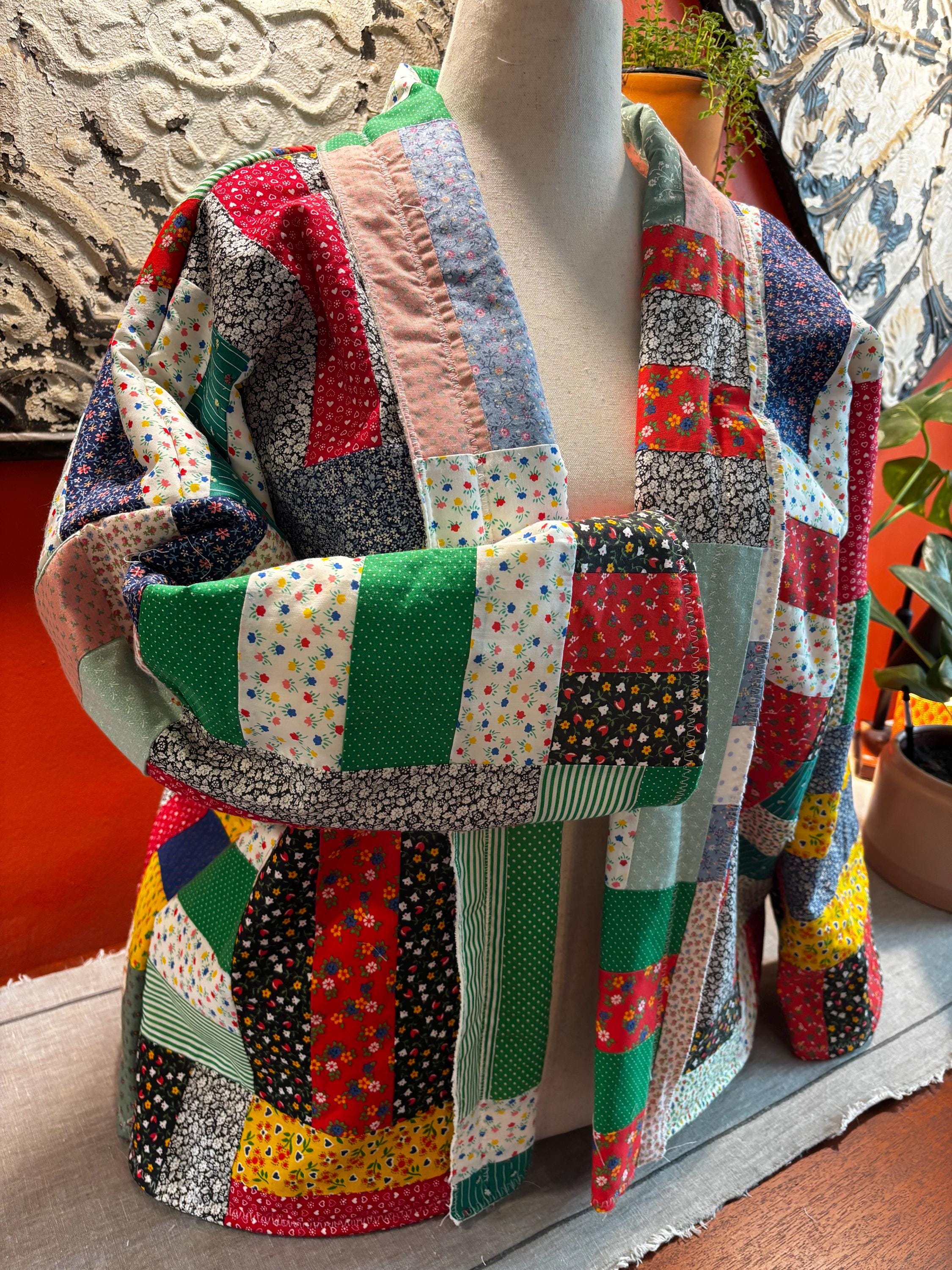 Handmade Patchwork Quilt Coat – Modern Kimono Jacket, One of a Kind