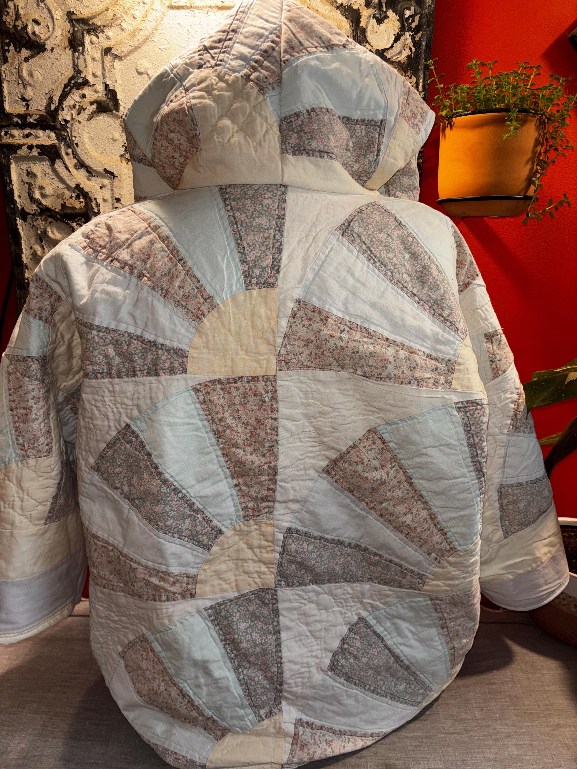 Antique Quilt Coat Handmade Vintage Patchwork Jacket One of a Kind Hoodie “Pearl”