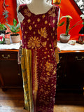 Apron style side tie wrap maxi dress made from repurposed sari “Lotus” XS/S