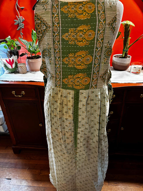 Apron style side tie wrap maxi dress made from repurposed sari “Isadora” xs-m