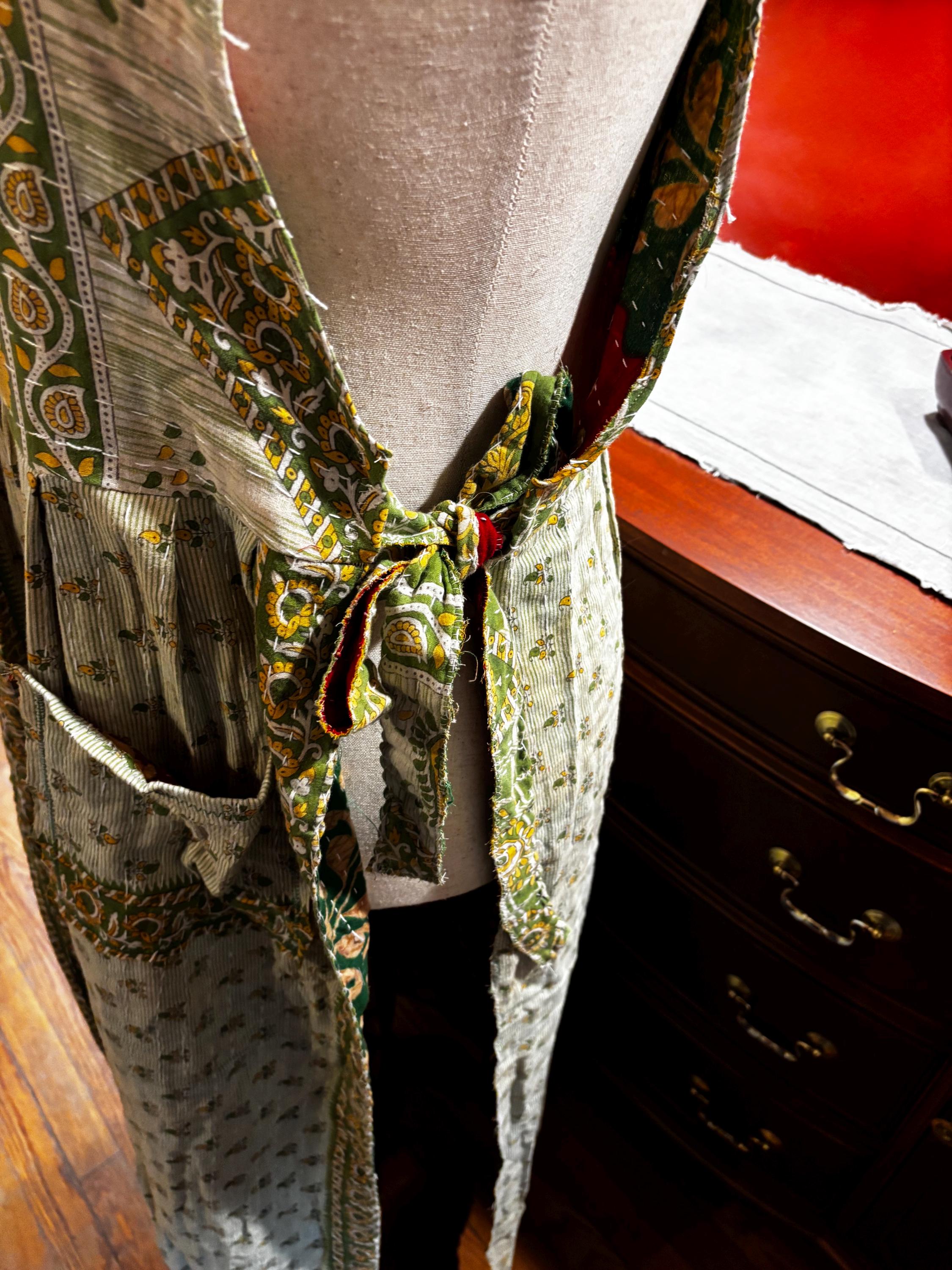 Apron style side tie wrap maxi dress made from repurposed sari “Isadora” xs-m