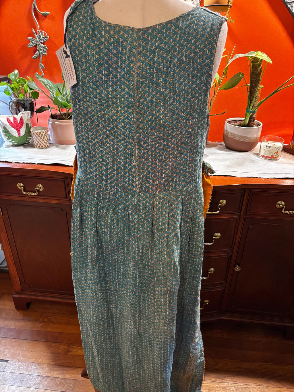 Handmade Teal Floral Sari Wrap Dress Maxi (L-XXL) – Upcycled Bohemian Style