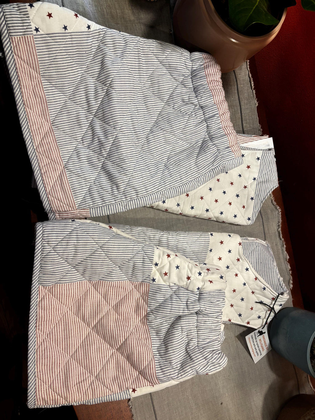 Handmade Quilted Short Set: Patriotic Stars Ticking Stripes (XS/S - XL/XXL)