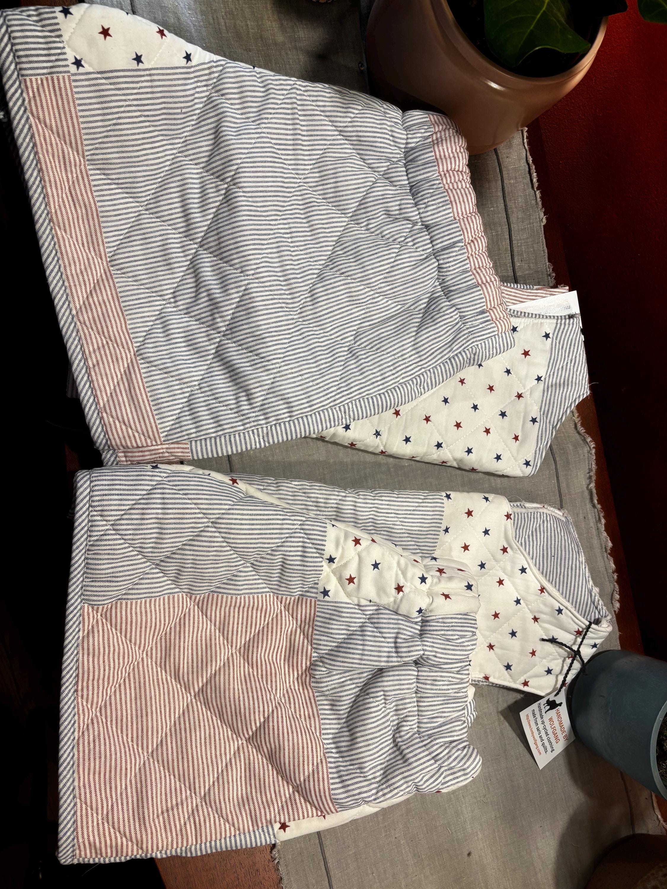 Handmade Quilted Short Set: Patriotic Stars Ticking Stripes (XS/S - XL/XXL)