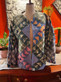 Handmade Patchwork Jacket, Vintage Flying Geese Quilt, Cardigan Style, Warm Fleece