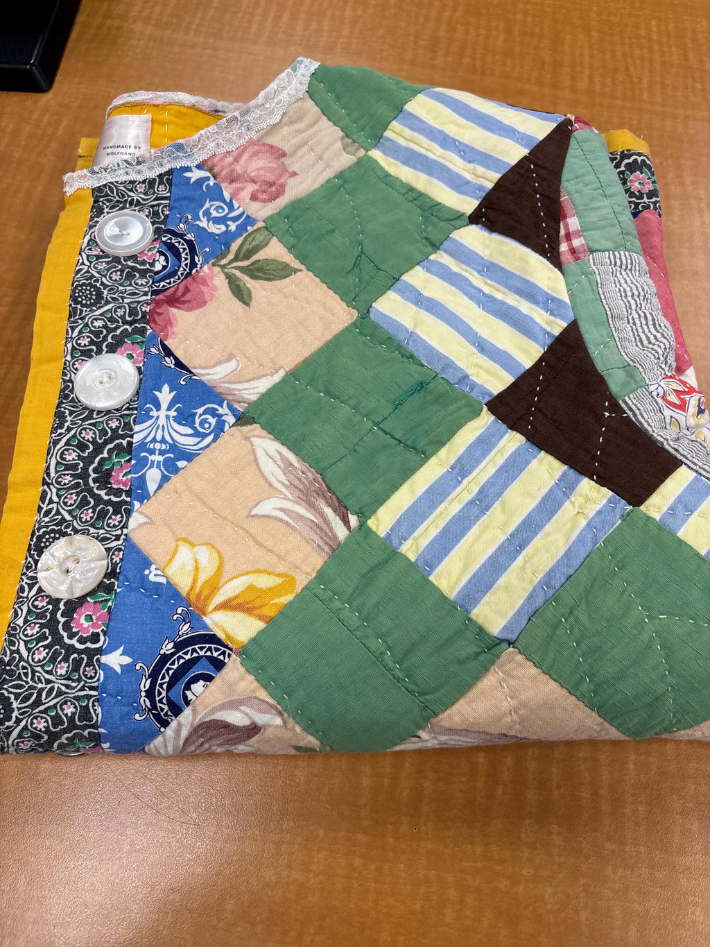 Vintage Quilt Jacket: Patchwork Floral, Stripe, Geometric Design, Repurposed Art Coat Miriam