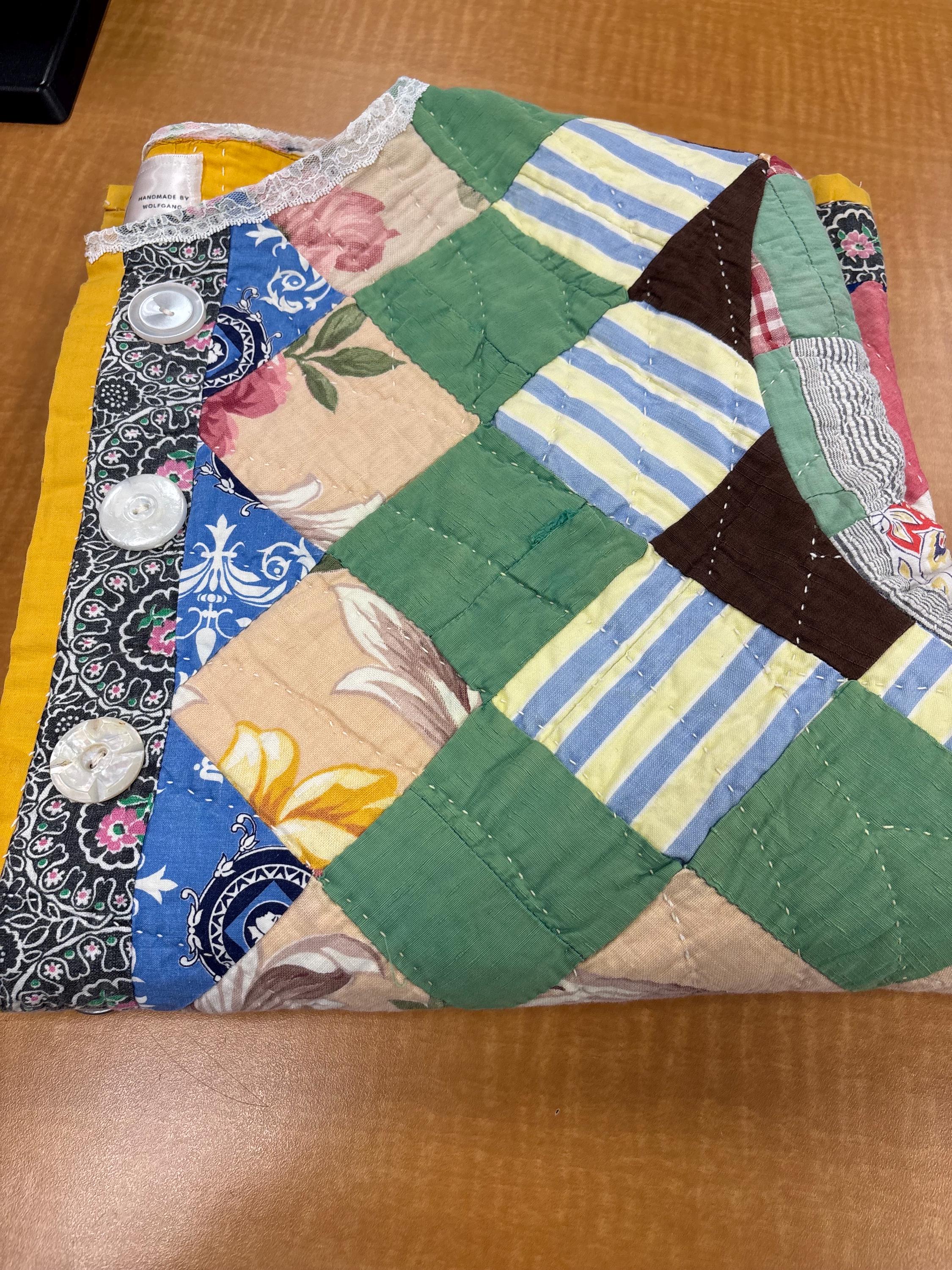 Vintage Quilt Jacket: Patchwork Floral, Stripe, Geometric Design, Repurposed Art Coat Miriam