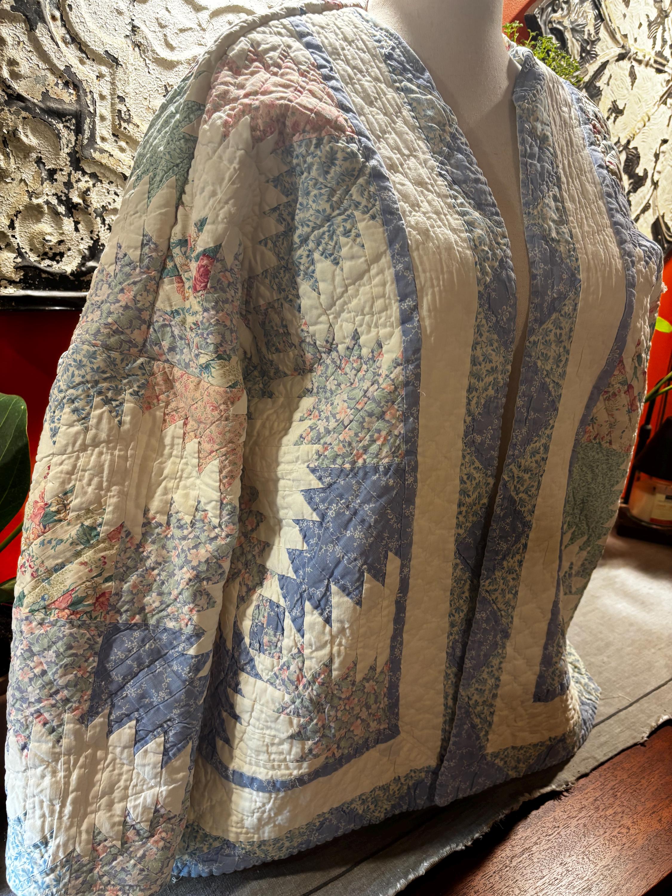 Vintage Quilt Coat: Josie Star Pattern Patchwork Jacket (L-XL)