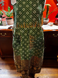 Handmade Repurposed Sari Maxi Dress – Green Ikat Diamond Print, M-XL