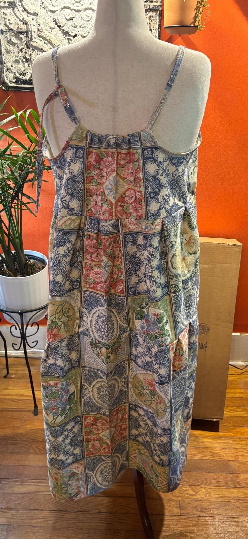 Handmade upcycled decorator fabric maxi dress and jacket set, size XL to XXL